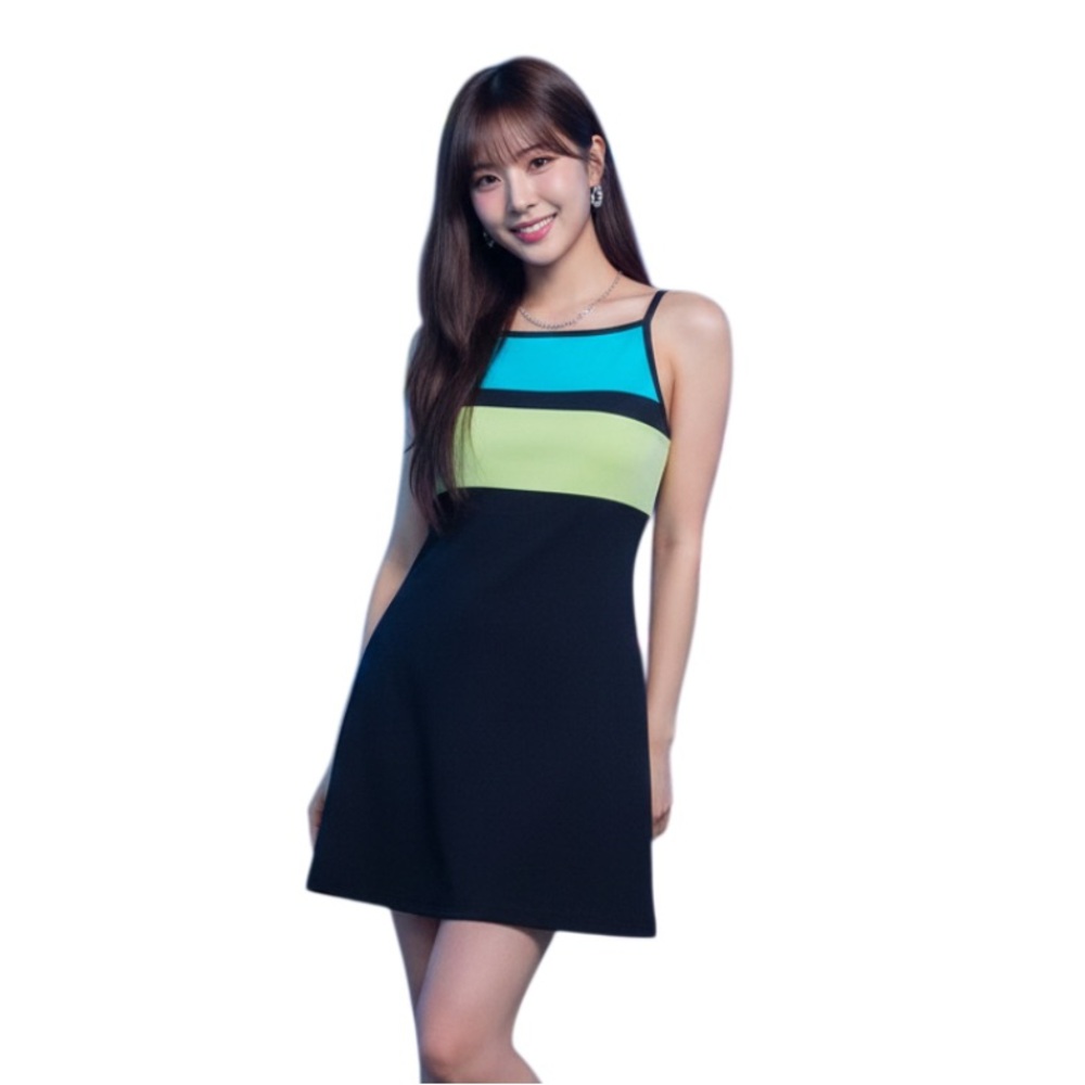 Y2K City Triangles Halter Sheath Color block Dress